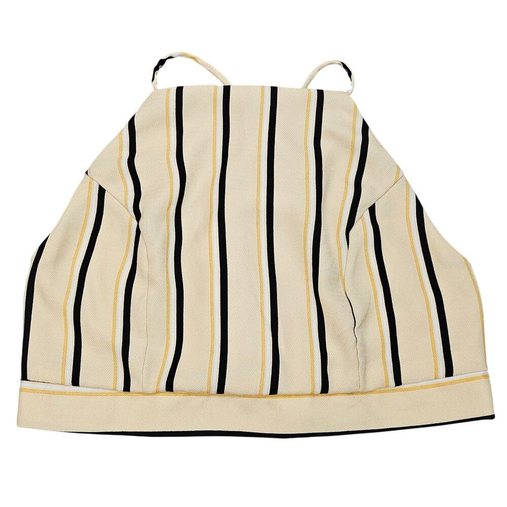 IRIS STRIPED WRAP CROP TOP – WOMEN’S LARGE – BEIGE/BLACK – RAYON/LINEN BLEND